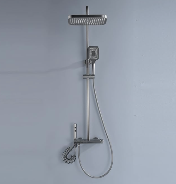 Douche Noir Acier avec Pommeau Carré et Douchette - Image 2